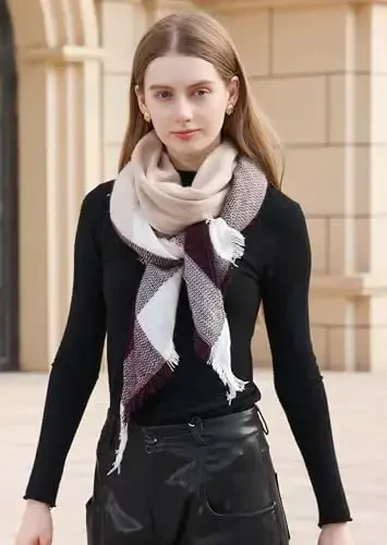 Wander Agio Womens Warm Long Shawl Winter Wraps Large Scarves Knit CasModazoneere Feel Plaid Triangle Scarf - 3