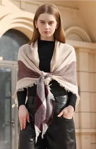 Wander Agio Womens Warm Long Shawl Winter Wraps Large Scarves Knit CasModazoneere Feel Plaid Triangle Scarf - 11