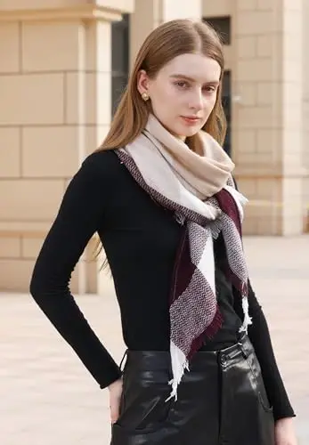 Wander Agio Womens Warm Long Shawl Winter Wraps Large Scarves Knit CasModazoneere Feel Plaid Triangle Scarf - 4