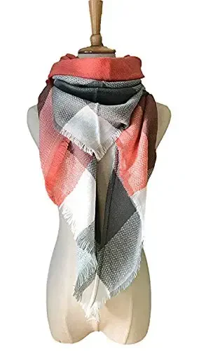 Wander Agio Womens Warm Long Shawl Winter Wraps Large Scarves Knit CasModazoneere Feel Plaid Triangle Scarf - 5