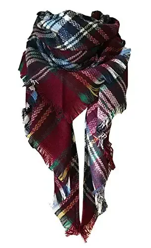 Wander Agio Womens Warm Long Shawl Winter Wraps Large Scarves Knit CasModazoneere Feel Plaid Triangle Scarf - 1