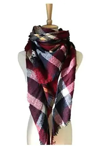 Wander Agio Womens Warm Long Shawl Winter Wraps Large Scarves Knit CasModazoneere Feel Plaid Triangle Scarf - 2