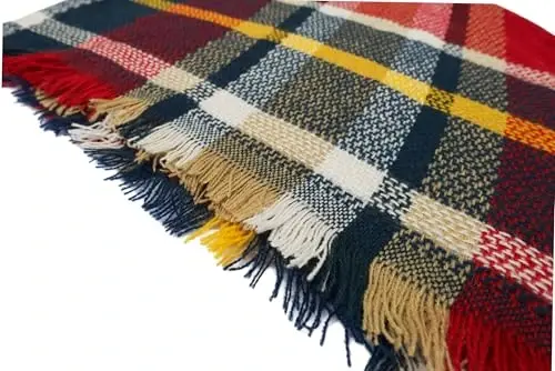 Wander Agio Womens Warm Long Shawl Winter Wraps Large Scarves Knit CasModazoneere Feel Plaid Triangle Scarf - 4