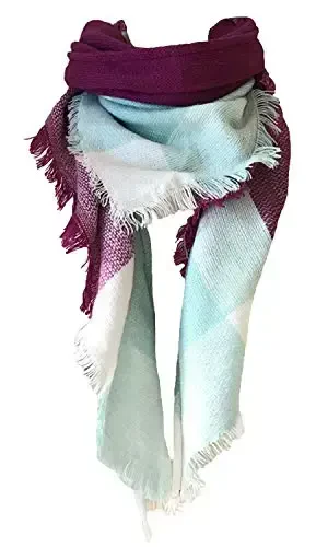 Wander Agio Womens Warm Long Shawl Winter Wraps Large Scarves Knit CasModazoneere Feel Plaid Triangle Scarf - WANDER AGIO