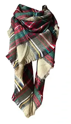 Wander Agio Womens Warm Long Shawl Winter Wraps Large Scarves Knit CasModazoneere Feel Plaid Triangle Scarf 