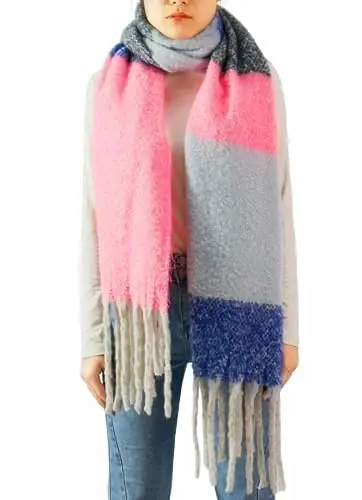 Wander Agio Winter Warm Scarf for Women Long Shawl Large Scarves Cold Weather Thick Blanket Scarfs Color Matching - 1