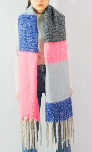 Wander Agio Winter Warm Scarf for Women Long Shawl Large Scarves Cold Weather Thick Blanket Scarfs Color Matching - 3