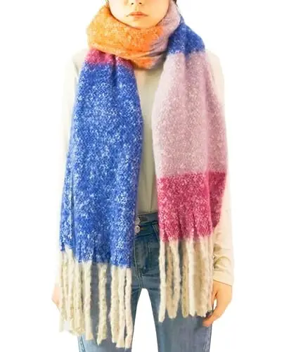 Wander Agio Winter Warm Scarf for Women Long Shawl Large Scarves Cold Weather Thick Blanket Scarfs Color Matching - 1