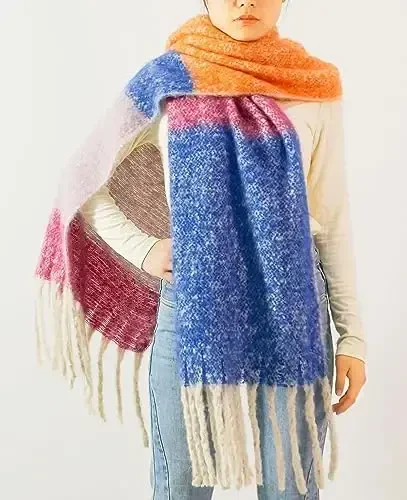 Wander Agio Winter Warm Scarf for Women Long Shawl Large Scarves Cold Weather Thick Blanket Scarfs Color Matching - 3