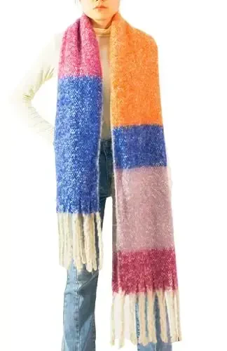 Wander Agio Winter Warm Scarf for Women Long Shawl Large Scarves Cold Weather Thick Blanket Scarfs Color Matching - 4