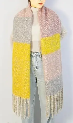 Wander Agio Winter Warm Scarf for Women Long Shawl Large Scarves Cold Weather Thick Blanket Scarfs Color Matching - 3