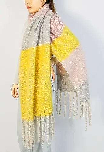 Wander Agio Winter Warm Scarf for Women Long Shawl Large Scarves Cold Weather Thick Blanket Scarfs Color Matching - 4