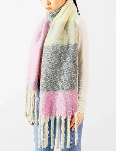 Wander Agio Winter Warm Scarf for Women Long Shawl Large Scarves Cold Weather Thick Blanket Scarfs Color Matching - 3