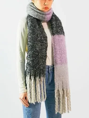 Wander Agio Winter Warm Scarf for Women Long Shawl Large Scarves Cold Weather Thick Blanket Scarfs Color Matching - MODAZONE (1)