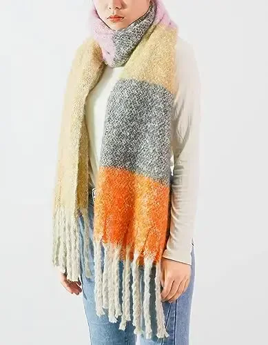 Wander Agio Winter Warm Scarf for Women Long Shawl Large Scarves Cold Weather Thick Blanket Scarfs Color Matching - 2