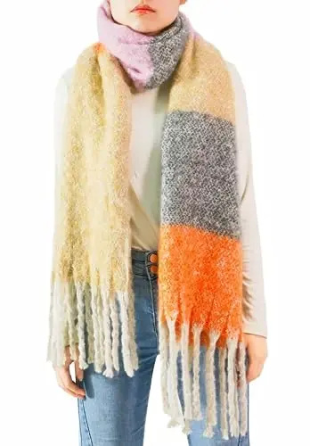 Wander Agio Winter Warm Scarf for Women Long Shawl Large Scarves Cold Weather Thick Blanket Scarfs Color Matching - 1