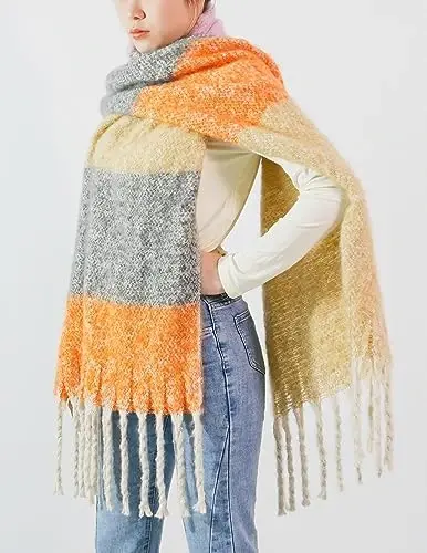 Wander Agio Winter Warm Scarf for Women Long Shawl Large Scarves Cold Weather Thick Blanket Scarfs Color Matching - 3