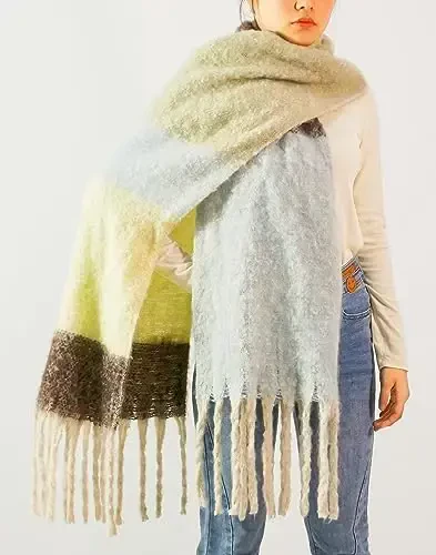Wander Agio Winter Warm Scarf for Women Long Shawl Large Scarves Cold Weather Thick Blanket Scarfs Color Matching - 2