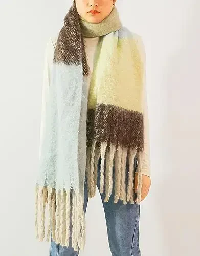 Wander Agio Winter Warm Scarf for Women Long Shawl Large Scarves Cold Weather Thick Blanket Scarfs Color Matching - 3