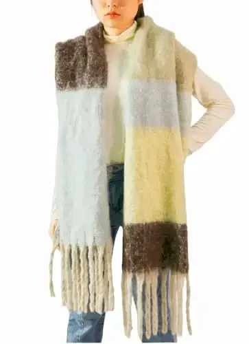 Wander Agio Winter Warm Scarf for Women Long Shawl Large Scarves Cold Weather Thick Blanket Scarfs Color Matching - 4