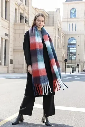 Wander Agio Winter Women Warm Scarf Long Shawl Large Scarves Cold Weather Thick Blanket Scarfs Colorful Plaid - 2