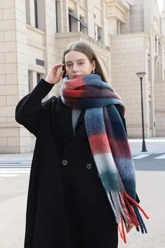 Wander Agio Winter Women Warm Scarf Long Shawl Large Scarves Cold Weather Thick Blanket Scarfs Colorful Plaid - 3