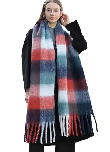 Wander Agio Winter Women Warm Scarf Long Shawl Large Scarves Cold Weather Thick Blanket Scarfs Colorful Plaid - 4