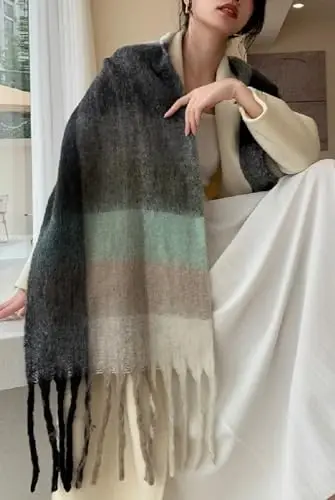 Wander Agio Winter Women Warm Scarf Long Shawl Large Scarves Cold Weather Thick Blanket Scarfs Colorful Plaid - 2