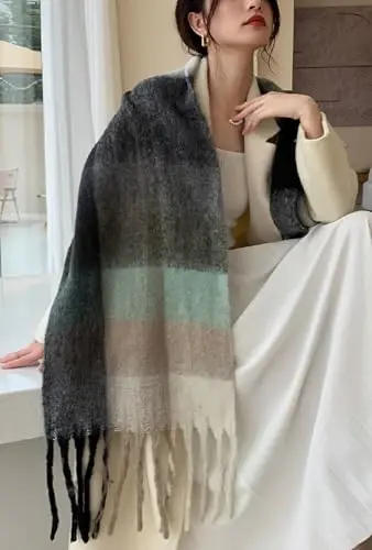 Wander Agio Winter Women Warm Scarf Long Shawl Large Scarves Cold Weather Thick Blanket Scarfs Colorful Plaid - 4