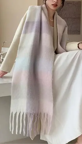 Wander Agio Winter Women Warm Scarf Long Shawl Large Scarves Cold Weather Thick Blanket Scarfs Colorful Plaid - 3