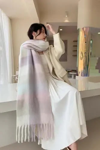 Wander Agio Winter Women Warm Scarf Long Shawl Large Scarves Cold Weather Thick Blanket Scarfs Colorful Plaid - 5