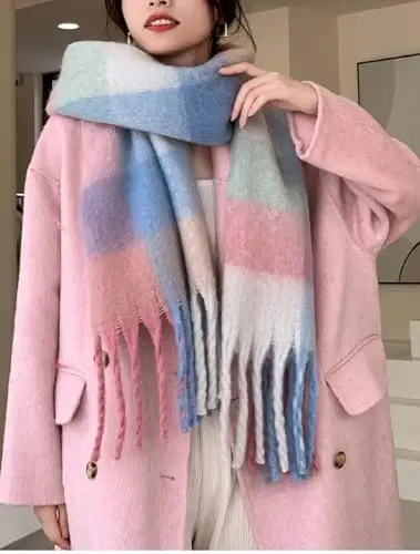 Wander Agio Winter Women Warm Scarf Long Shawl Large Scarves Cold Weather Thick Blanket Scarfs Colorful Plaid - 3