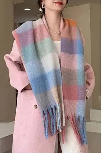 Wander Agio Winter Women Warm Scarf Long Shawl Large Scarves Cold Weather Thick Blanket Scarfs Colorful Plaid - 4
