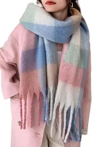 Wander Agio Winter Women Warm Scarf Long Shawl Large Scarves Cold Weather Thick Blanket Scarfs Colorful Plaid - 1