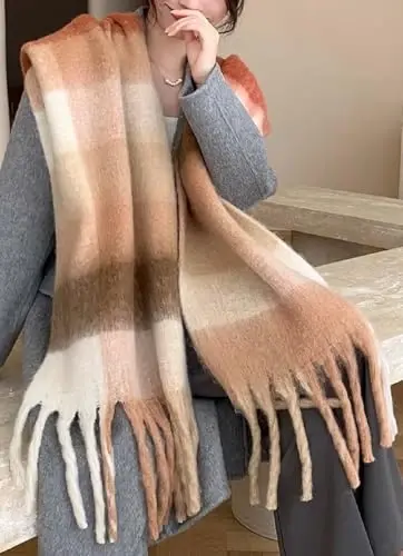 Wander Agio Winter Women Warm Scarf Long Shawl Large Scarves Cold Weather Thick Blanket Scarfs Colorful Plaid - 6