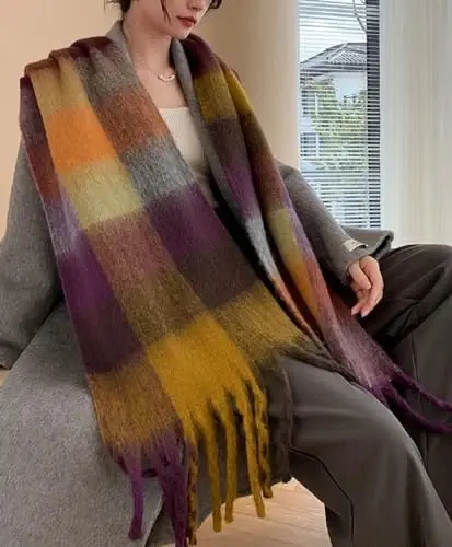 Wander Agio Winter Women Warm Scarf Long Shawl Large Scarves Cold Weather Thick Blanket Scarfs Colorful Plaid - 3