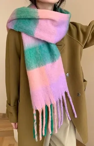 Wander Agio Winter Women Warm Scarf Long Shawl Large Scarves Cold Weather Thick Blanket Scarfs Colorful Plaid - 2