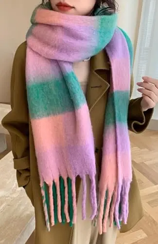 Wander Agio Winter Women Warm Scarf Long Shawl Large Scarves Cold Weather Thick Blanket Scarfs Colorful Plaid - 3