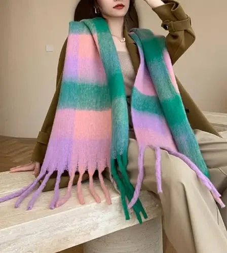Wander Agio Winter Women Warm Scarf Long Shawl Large Scarves Cold Weather Thick Blanket Scarfs Colorful Plaid - 4