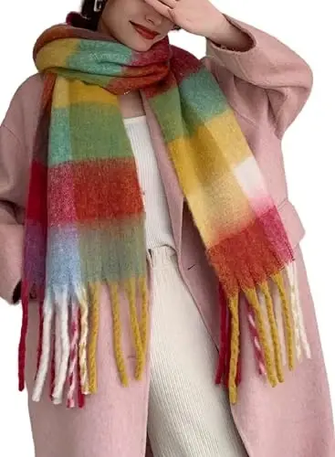 Wander Agio Winter Women Warm Scarf Long Shawl Large Scarves Cold Weather Thick Blanket Scarfs Colorful Plaid - 1