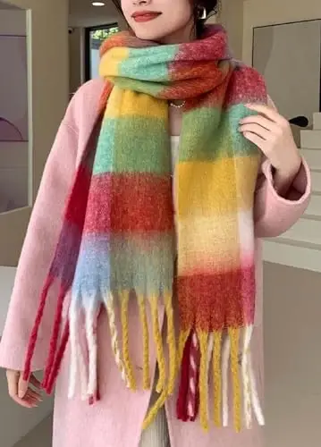 Wander Agio Winter Women Warm Scarf Long Shawl Large Scarves Cold Weather Thick Blanket Scarfs Colorful Plaid - 2