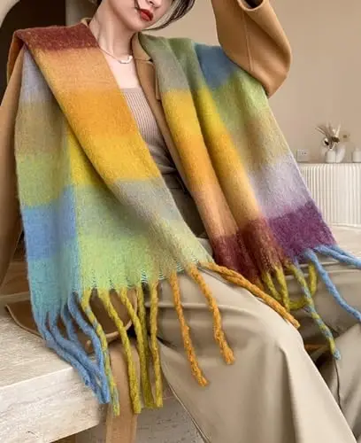 Wander Agio Winter Women Warm Scarf Long Shawl Large Scarves Cold Weather Thick Blanket Scarfs Colorful Plaid - 4