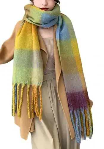 Wander Agio Winter Women Warm Scarf Long Shawl Large Scarves Cold Weather Thick Blanket Scarfs Colorful Plaid - 1