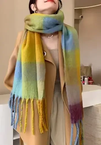 Wander Agio Winter Women Warm Scarf Long Shawl Large Scarves Cold Weather Thick Blanket Scarfs Colorful Plaid - 3