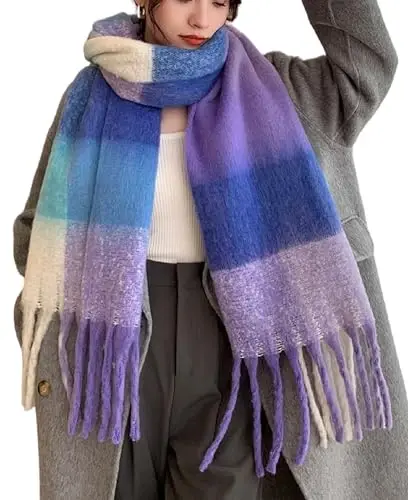Wander Agio Winter Women Warm Scarf Long Shawl Large Scarves Cold Weather Thick Blanket Scarfs Colorful Plaid - 1