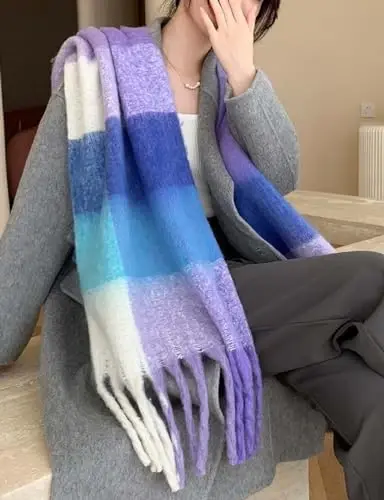 Wander Agio Winter Women Warm Scarf Long Shawl Large Scarves Cold Weather Thick Blanket Scarfs Colorful Plaid - 3