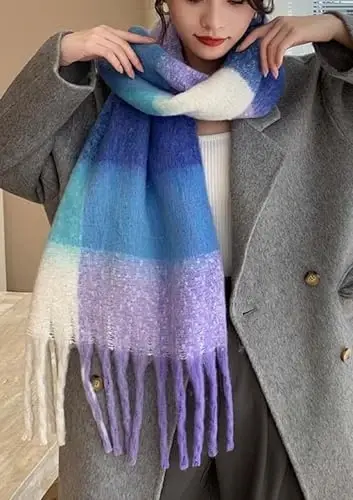 Wander Agio Winter Women Warm Scarf Long Shawl Large Scarves Cold Weather Thick Blanket Scarfs Colorful Plaid - 4