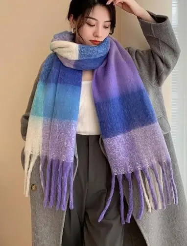 Wander Agio Winter Women Warm Scarf Long Shawl Large Scarves Cold Weather Thick Blanket Scarfs Colorful Plaid - 5