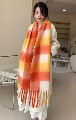 Wander Agio Winter Women Warm Scarf Long Shawl Large Scarves Cold Weather Thick Blanket Scarfs Colorful Plaid - 4