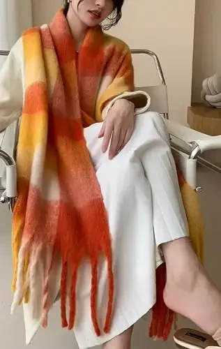 Wander Agio Winter Women Warm Scarf Long Shawl Large Scarves Cold Weather Thick Blanket Scarfs Colorful Plaid - 5